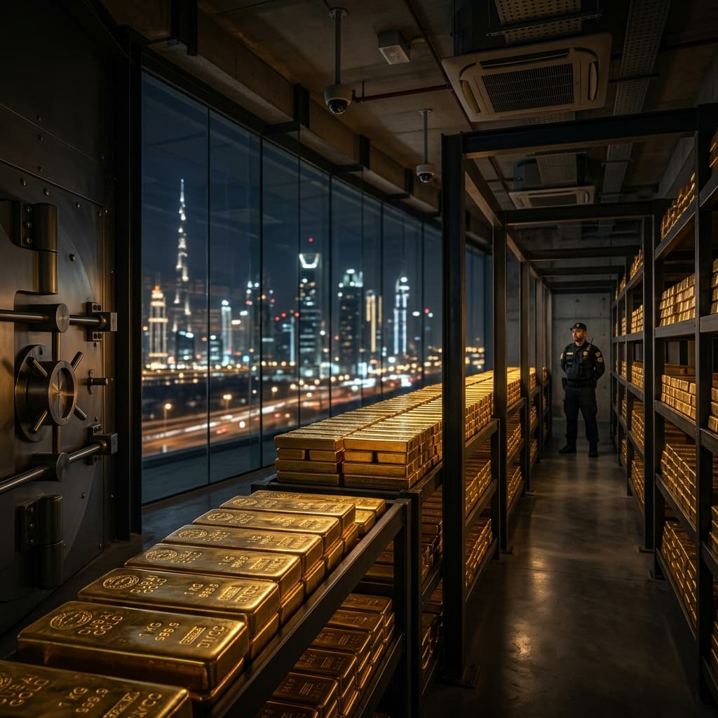 Global trade settlement in Dubai. Secured bullion vault.